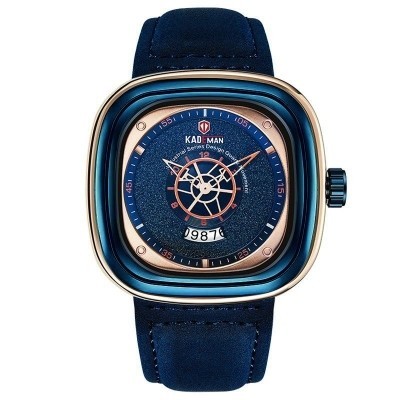 Helloice Reloj cuadrado para hombre con números arábigos y correa de cuero azul