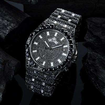 Helloice Reloj con Números Luminosos de Corte Redondo Diamantes Negro Glitter para Hombre
