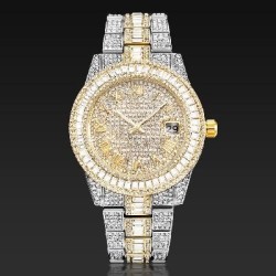 Helloice Reloj para hombre con números romanos y corte baguette en dos tonos helado