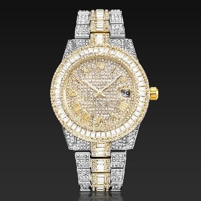 Helloice Reloj para hombre con números romanos y corte baguette en dos tonos helado