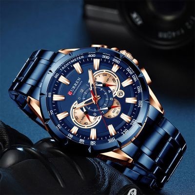 Helloice Reloj de cuarzo para hombre con calendario luminoso y correa de acero