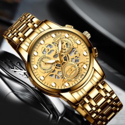 Helloice Reloj de cuarzo esqueleto hueco impermeable luminoso de lujo