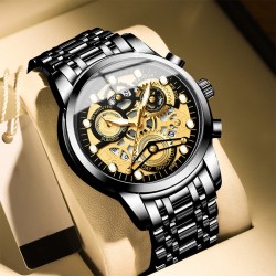 Helloice Reloj de cuarzo esqueleto hueco impermeable luminoso de lujo