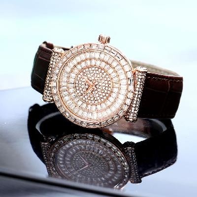 Helloice Reloj con esfera de talla baguette y correa de cuero genuino en oro rosa
