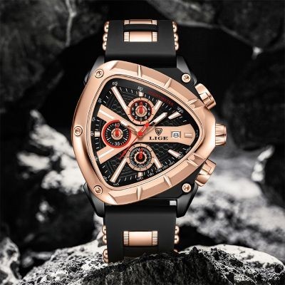 Helloice Reloj para hombre con calendario y esfera triangular con correa de silicona