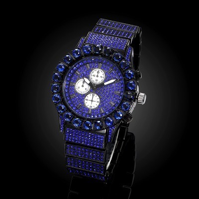 Helloice Reloj luminoso para hombre con talla redonda y zafiro helado en oro negro