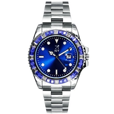 Helloice 40mm Reloj con Esfera Azul y Diamantes en Dos Tonos de Oro Blanco