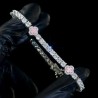 Helloice Pulsera de tenis con trébol de cuatro hojas rosa hielo en oro blanco