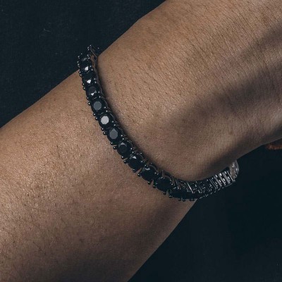 Helloice Pulsera de tenis con piedras negras de 5 mm en oro negro