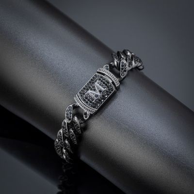 Helloice 12mm 8" Pulsera Cubana con Letra Inicial Chapada en Oro Negro
