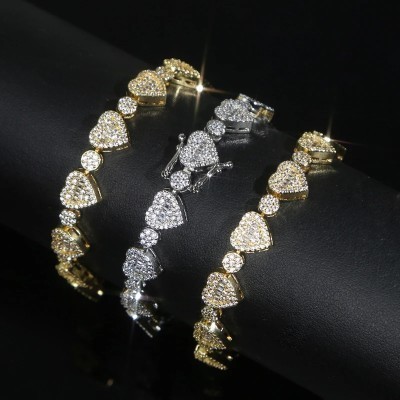 Helloice Pulsera en forma de corazón redonda y baguette
