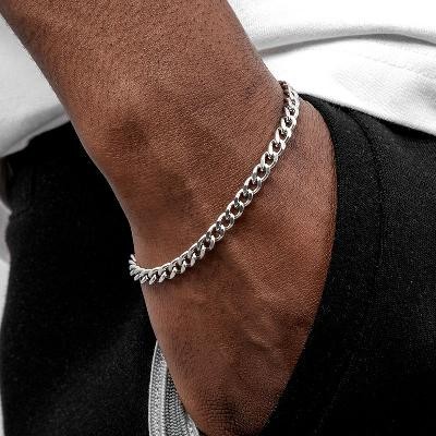 Helloice Pulsera de 5 mm de enlace cubano sólido de plata esterlina 925