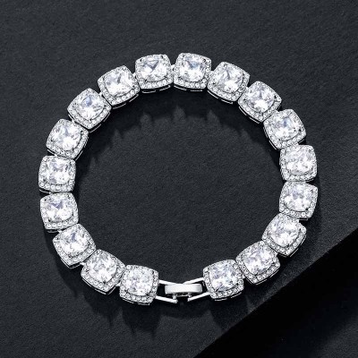 Helloice Brazalete de tenis en racimos de 10 mm en oro blanco