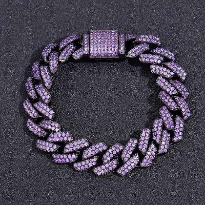 Helloice Pulsera de eslabones cubanos morados de 15 mm con hielo en oro negro