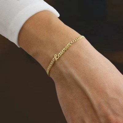 Helloice Pulsera/tobillera con nombre de fuente personalizada y eslabón cubano de 3 mm