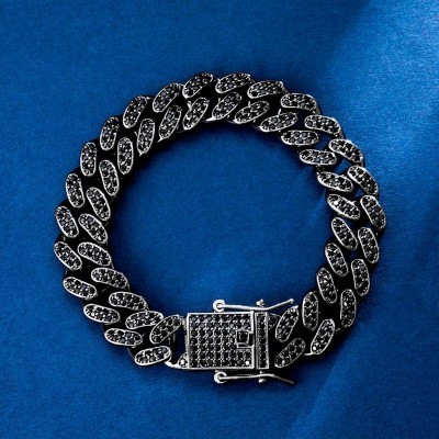 Helloice Pulsera de enlace cubano Miami de 12 mm en negro con hielo