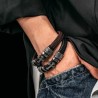 Helloice Pulsera de cuero trenzada para hombre con cruz de acero inoxidable y cierre magnético