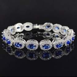 Helloice Pulsera con halo de talla ovalada de zafiro, esmeralda, rubí, blanco y negro helado