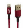 Cable de datos GHIA GAC-193R. Tipo Lightning, longitud de 1 metro, fabricación en nylon, color rojo.