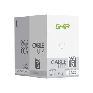 Bobina de cable GHIA GCB-052. CAT6 UTP cca 23 awg utp 305m/1000ft certificación ce / rohs. Color blanco.