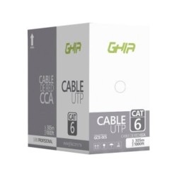 Bobina de cable Ghia GCB-005 . Aluminio revestido de cobre UTP, CAT6, 305 metros. Calibre 23AWG, Color gris.