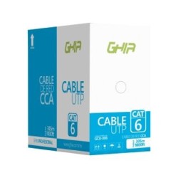 Bobina de cable Ghia GCB-006. Aluminio revestido de cobre UTP CAT6, 305 metros, Calibre 23AWG. Color azul