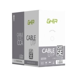 Bobina de Cable Ghia GCB-001. Aluminio revestido de cobre UTP, 305 metros, CAT5E, Calibre 24AWG. Color gris.