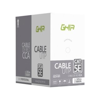 Bobina de Cable Ghia GCB-001. Aluminio revestido de cobre UTP, 305 metros, CAT5E, Calibre 24AWG. Color gris.