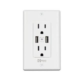 Contacto inteligente de pared Mirati MCP1. 2 puertos USB, 2 Contactos. Vinculación con Alexa y Google assistant. Compatible con
