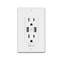 Contacto inteligente de pared Mirati MCP1. 2 puertos USB, 2 Contactos. Vinculación con Alexa y Google assistant. Compatible con