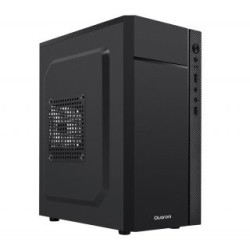 Gabinete Quaroni QCMT-05. Frente de ABS color negro con franja tipo fibra de carbono. Incluye Fuente de poder de 500W