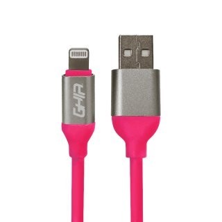 Cable de datos GHIA GAC-196P. Tipo Lightning, longitud de 1 metro, fabricación en plastico, color rosa.