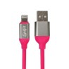 Cable de datos GHIA GAC-196P. Tipo Lightning, longitud de 1 metro, fabricación en plastico, color rosa.