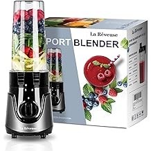 La Reveuse Personal Size Smoothies Blender 300 Watts with 24 oz BPA-Free Portable Travel Sports Bottle Grey