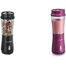 Licuadora personal Hamilton Beach para batidos y batidos con taza de viaje de 14 oz y tapa, negra (51101A y licuadora personal p