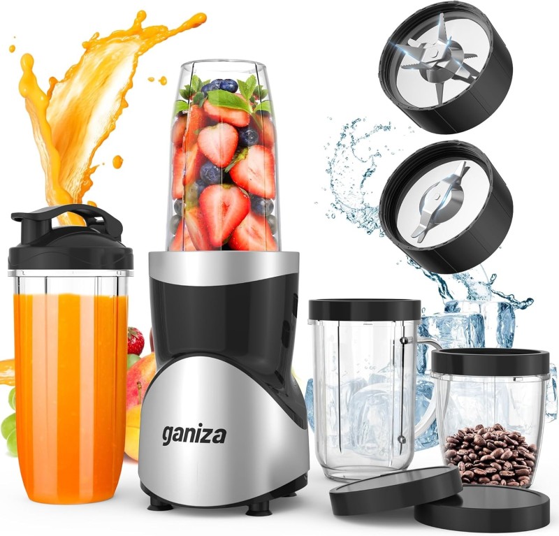Ganiza Smoothie Blender, Blender for Shakes and Smoothies, 15-Piece Personal Blender and Grinder Combo for Kitchen, Smoothies Ma