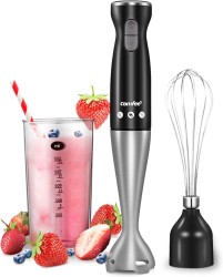 COMFEE' Immersion Hand Blender, Brushed Stainless Steel, Multipurpose Stick Blender with 500 Watts, 600ml Beaker, 500ml Chopper 