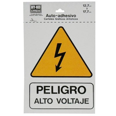 LETRERO 12.7x17.7cm PELIGRO ALTO VOLTAJE HY-KO