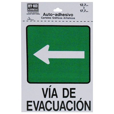 LETRERO 12.7x17.7cm VIA DE EVACUACION (IZQUIERDO) HY-KO