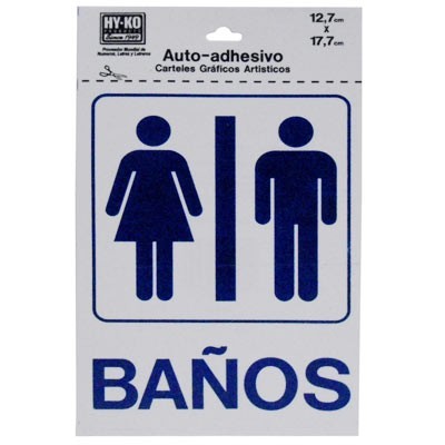 LETRERO 12.7cm X 17.7cm BAÑOS HY-KO