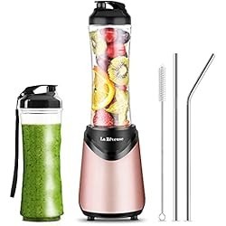 La Reveuse Smoothie Blender Tamaño Personal 300 Watts con 2 Piezas Botellas Deportivas de Viaje sin BPA de 18 oz, Rosa