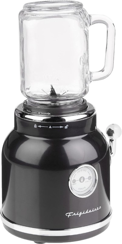 FRIGIDAIRE ESMM100-BLACK Retro Smoothie Maker Licuadora personal con tarro Mason, Perfecto para batidos y batidos, encimera, Apt