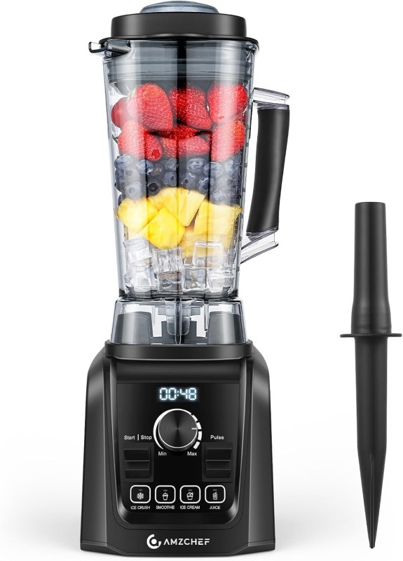 Amzchef 1200W Blenders for Kitchen, 4 Preset Menus for Shakes and Smoothies, Puree, Crush Ice & Hearty Soups with Infinitely Var