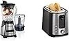 Licuadora Elite Power Beach de Hamilton Beach con frasco de vidrio de 40 oz y picadora de vegetales con copa 3, acero negro e in