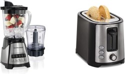 Licuadora Elite Power Beach de Hamilton Beach con frasco de vidrio de 40 oz y picadora de vegetales con copa 3, acero negro e in