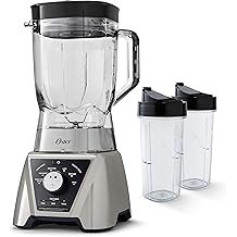 Oster BLSTTS-CB2-000 Pro Blender with Texture Select Settings, 2 Blend-N-Go Cups and Tritan Jar, 64 Ounces, Brushed Nickel