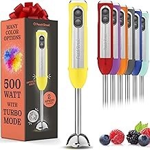 Potente licuadora de inmersión, licuadora eléctrica de 500 vatios con modo turbo, base desmontable. Etiqueta de licuadora de coc