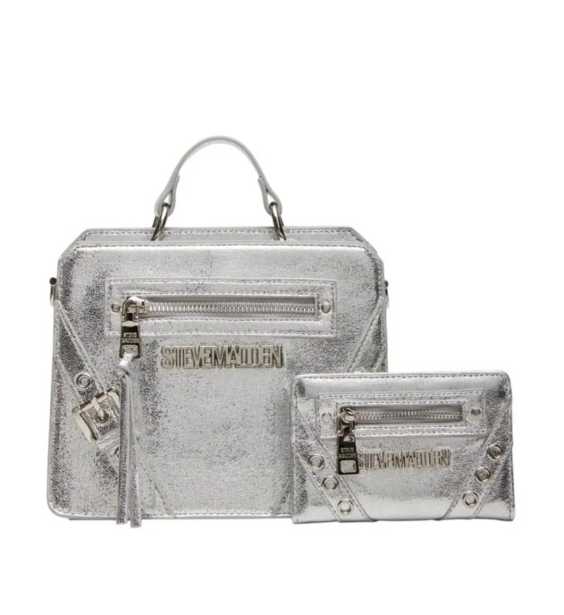 Combo Bolsa y Cartera Steve Madden Evelyn Crinkle Silver