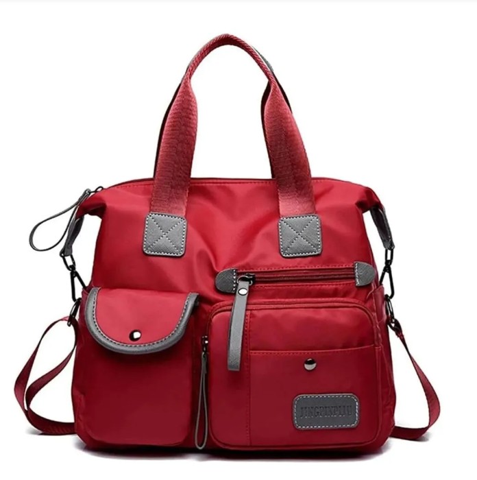 Bolsa Mujer Impermeable Nylon Tote Crossbody Bandolera Rojo