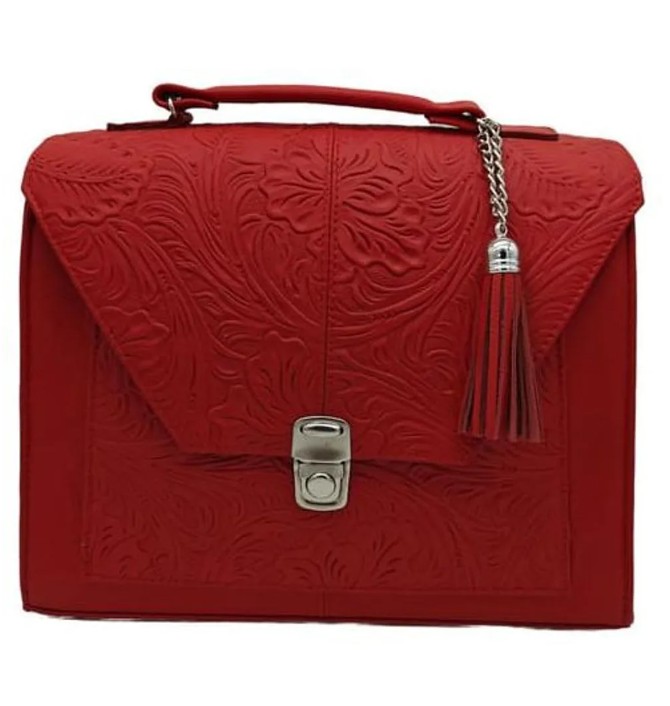 Bolsa en Piel Vacuno Cincelada Fana Mercedes Rojo